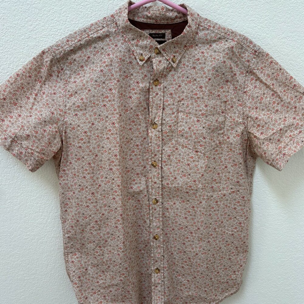 Prana Mens Size L - Slim Fit Short Sleeve Button Up Multicolor Mini Floral Shirt